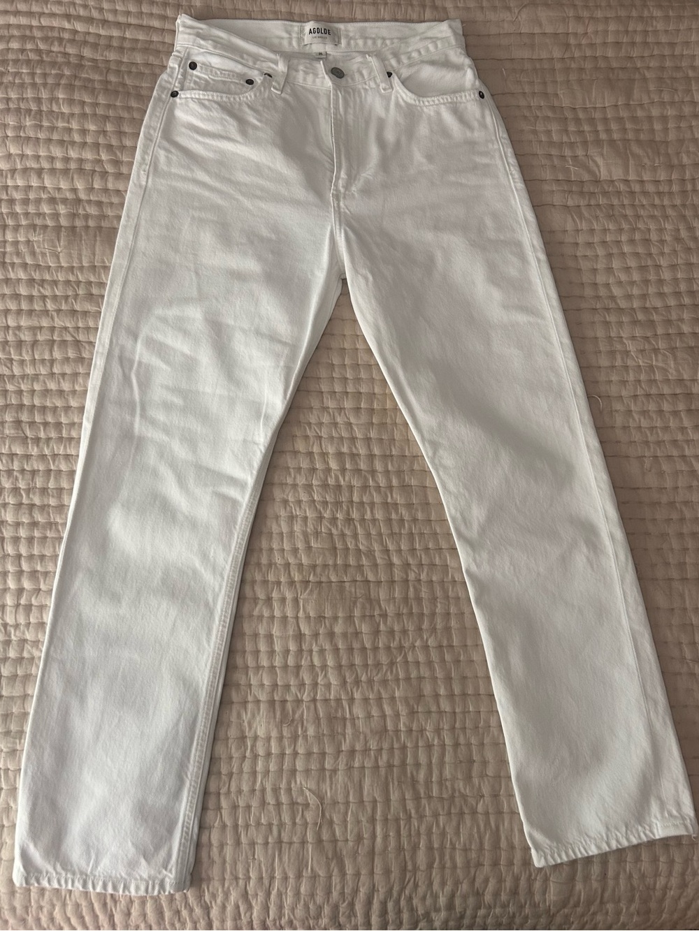 Agolde Mia White Straight Leg Denim Jeans